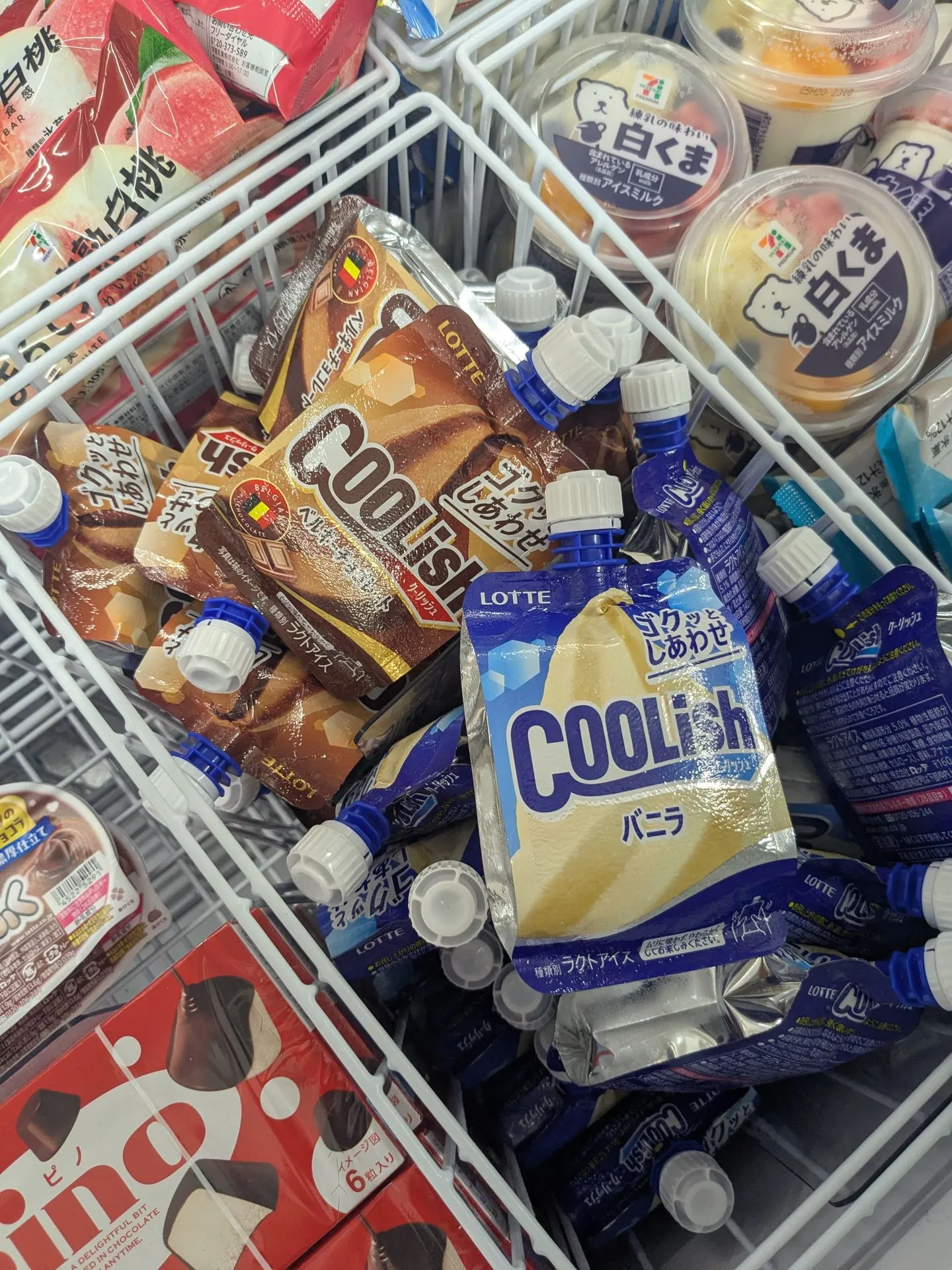 Lotte Coolish pouch ice cream in a convenience store freezer in Ueno, Tokyo