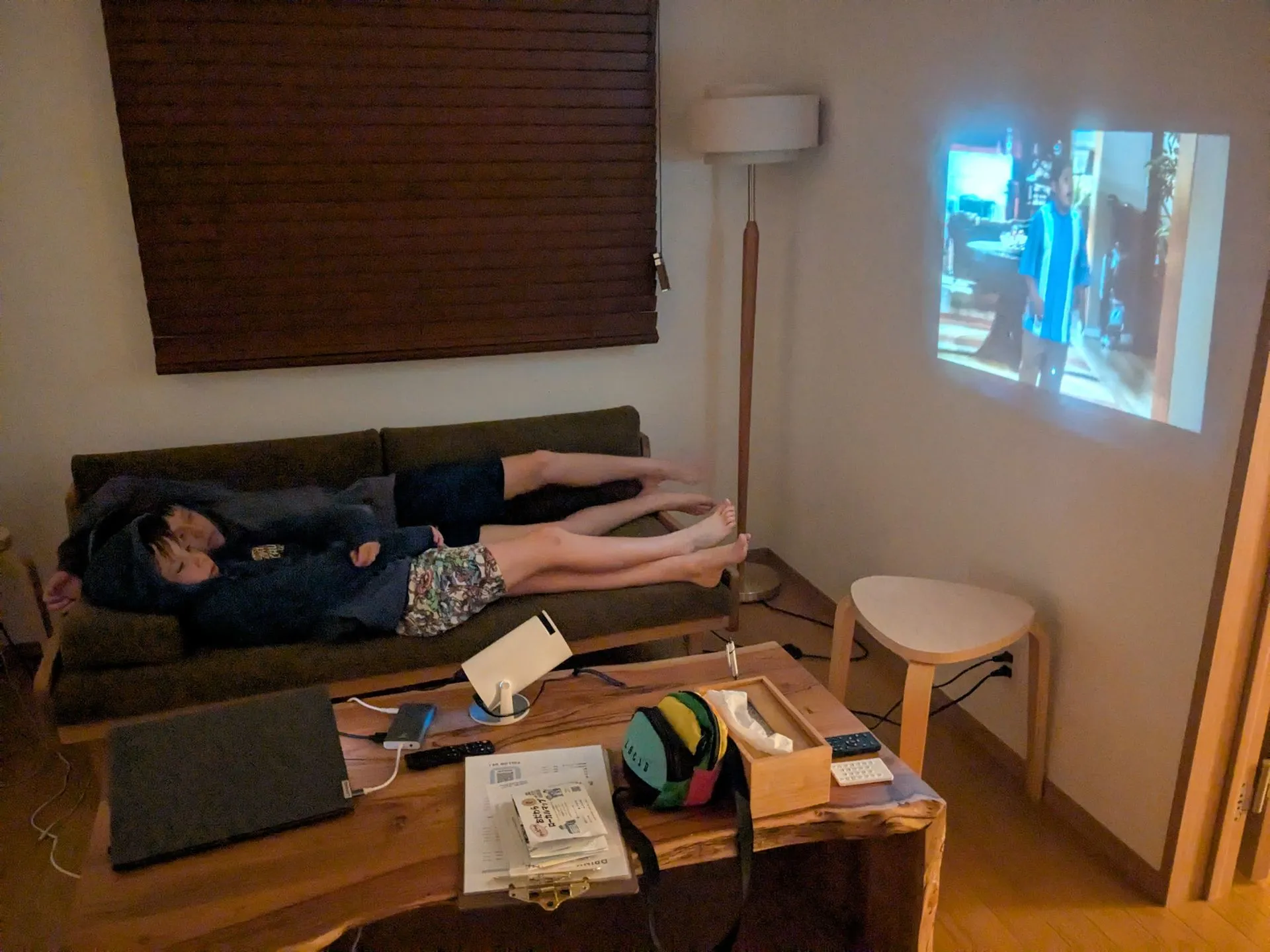 Evening projector movie in family accommodation near Hakone