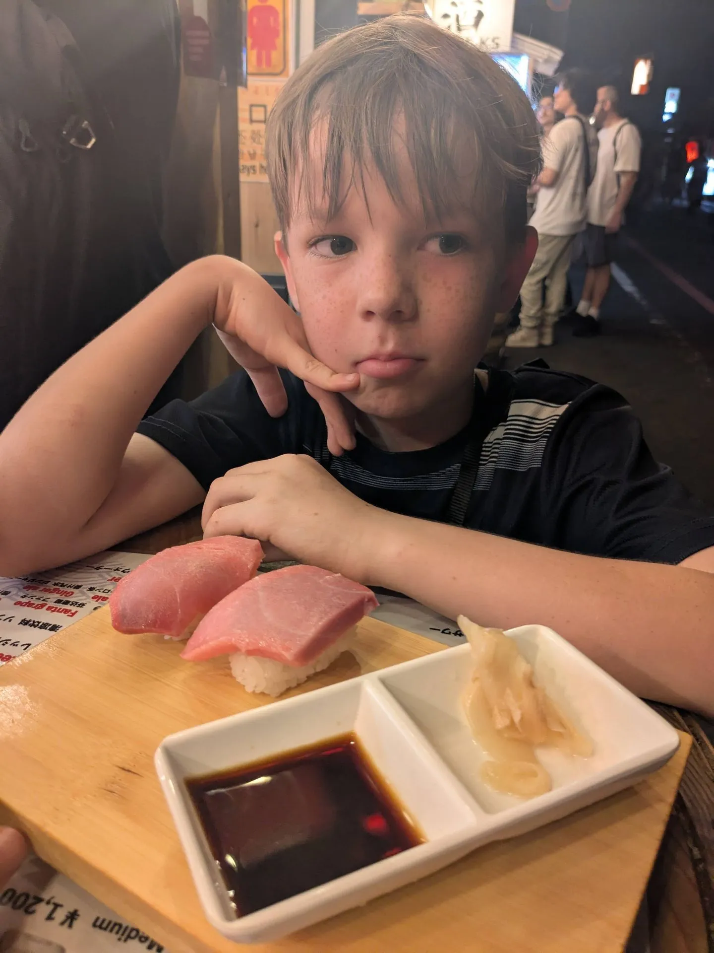 Fresh sushi at a Nishiki Market restaurant in Kyoto
