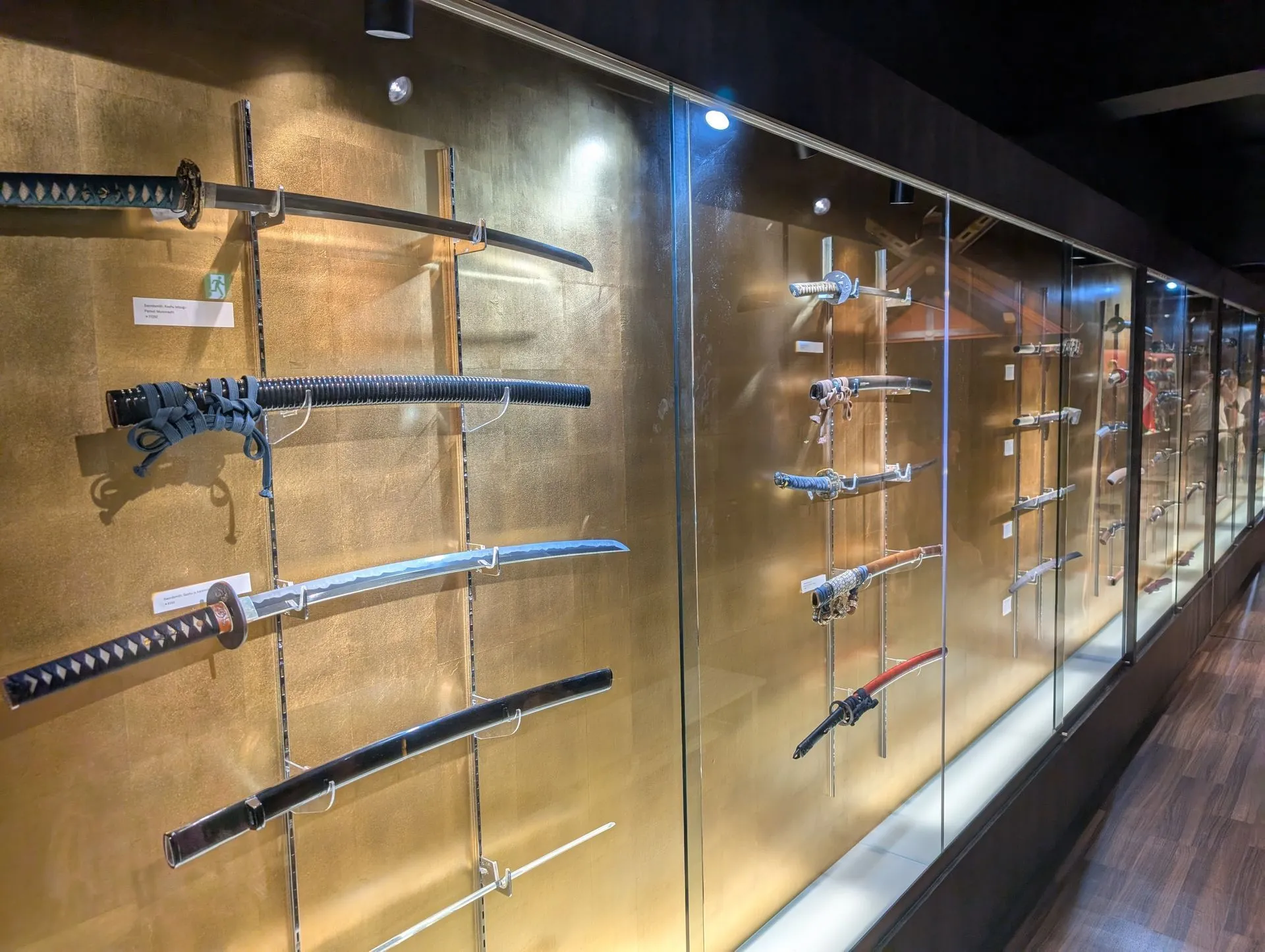 Katana sword collection on display at the Kyoto Samurai and Ninja Museum