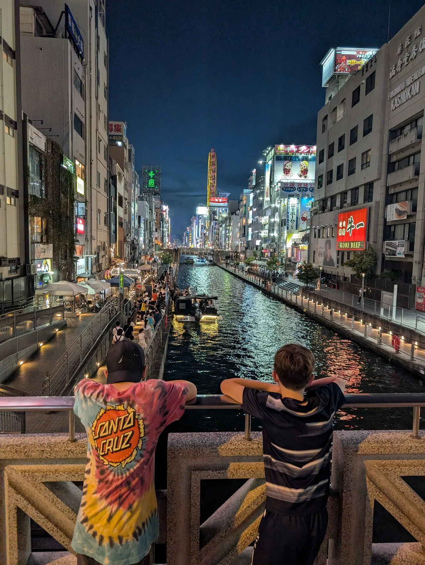 The Dotonbori canal in Osaka lit up at night