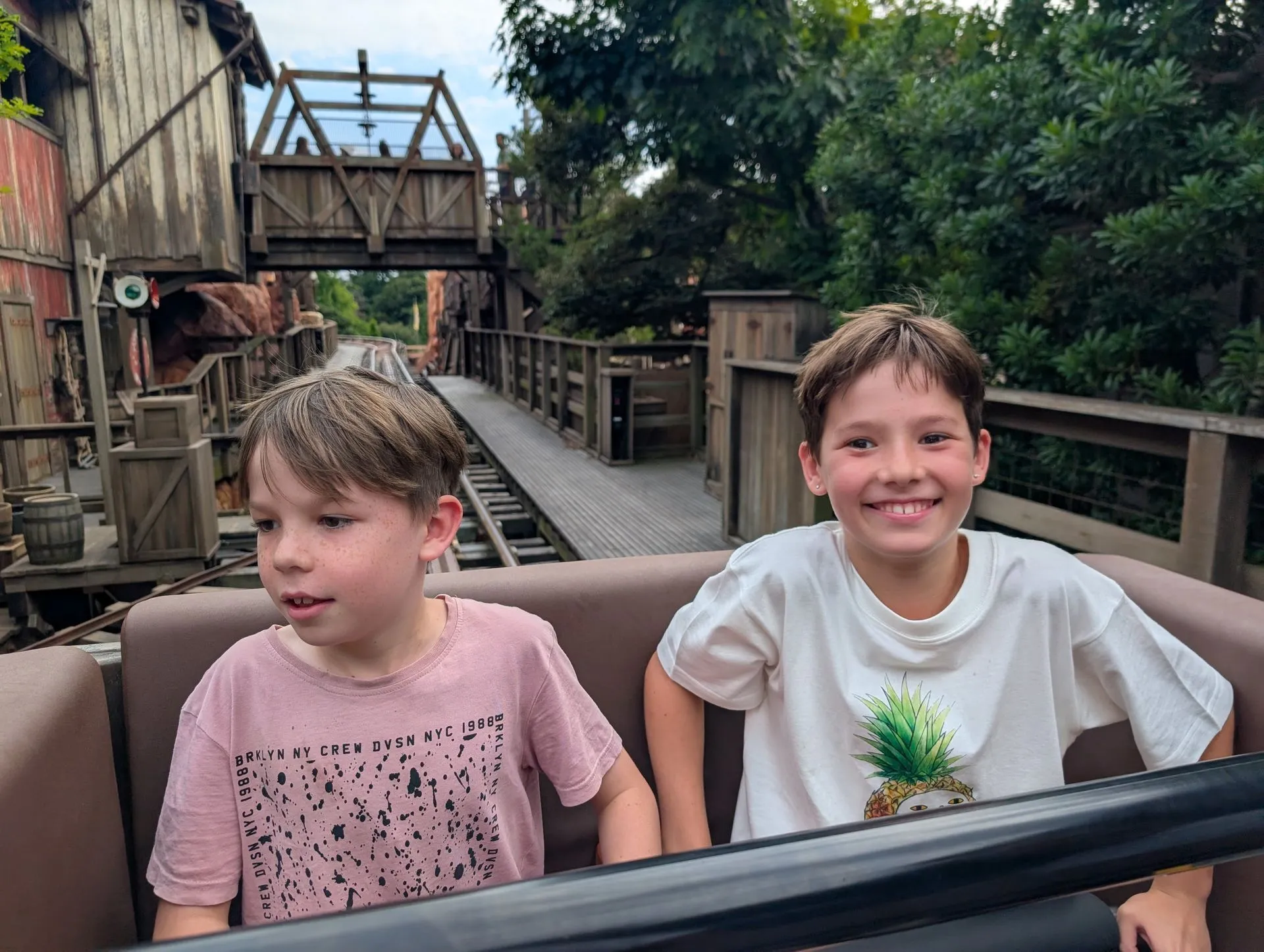 Kids riding Big Thunder Mountain rollercoaster at Tokyo Disneyland