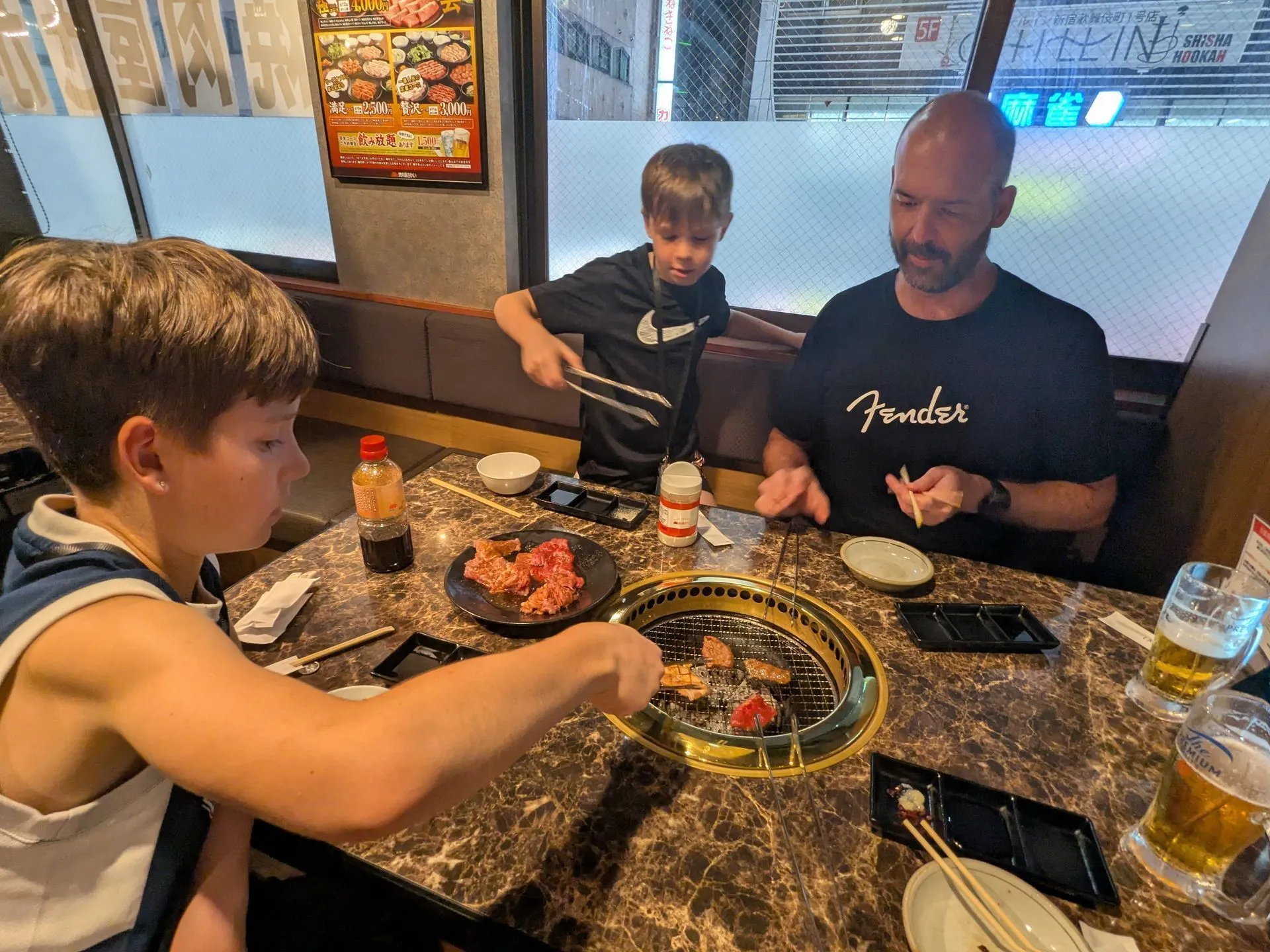A yakiniku barbecue dinner at a restaurant in Shinjuku, Tokyo